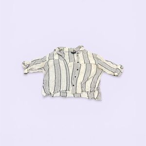 Topshop Cream and Navy Striped Button-Up Top